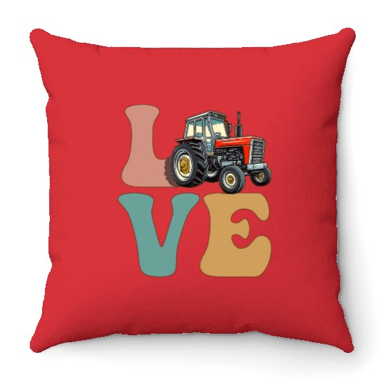 LOVE Tractor Driver Farming Farmer Throw Pillows