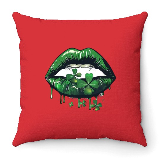 St Patrick Irish Green Lips Throw Pillows