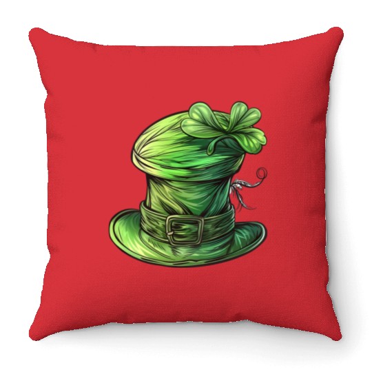 St Patrick Irish Green Hat Throw Pillows