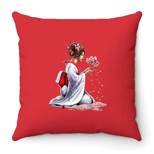 Japanese Samurai Girl Throw Pillows
