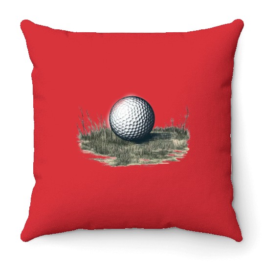 Golf ball on grass Throw Pillows