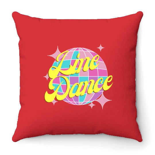 Line dance disco ball in fun neon party colors Throw Pillows