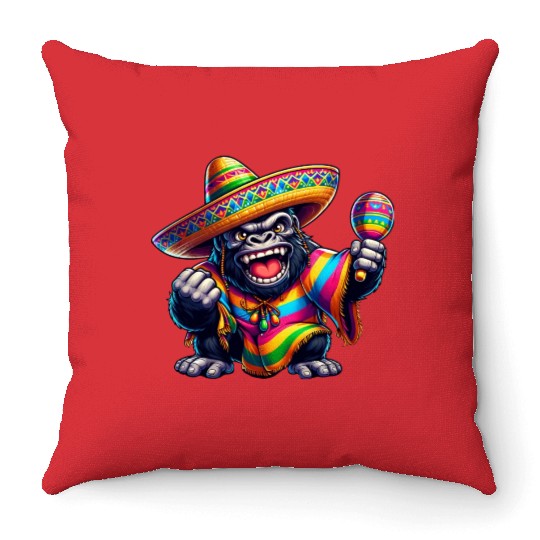 Cinco de Mayo Gorilla: Festive Design Throw Pillows