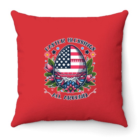 Easter Egg Flag - Easter Blessings All Around Throw Pillows
