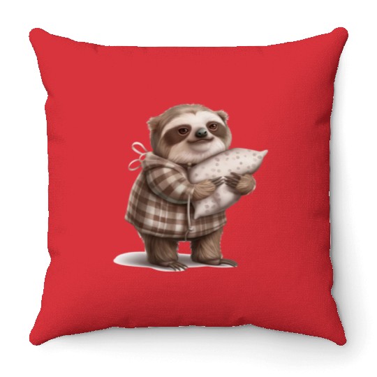 Sloth in Robes: Relaxation Mode On Throw Pillows