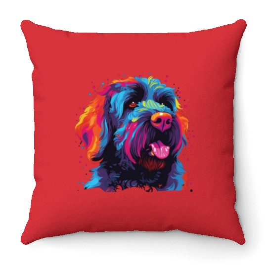 Colorful Russian Black Terrier Throw Pillows