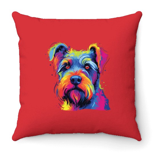 Watercolor Colorful Standard Schnauzer Throw Pillows