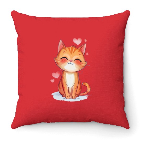 cute happy funny cat for cat lover Throw Pillows