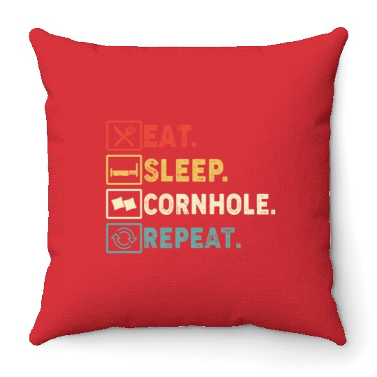 Eat Sleep Cornhole Repeat Throw Pillows