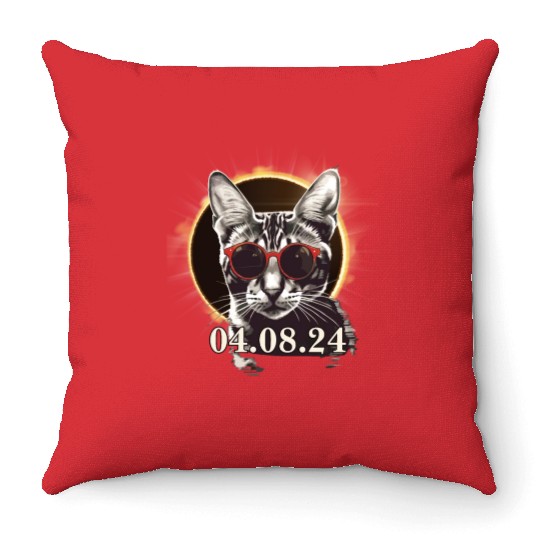 Total Solar Eclipse 2024 Cool Cat Lunar Path Of Throw Pillows