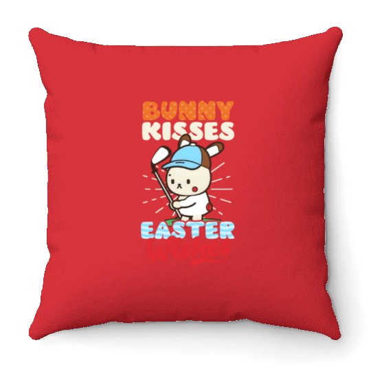 Golf Easter Bunny Kisses Easter Wishes Throw Pillows