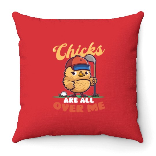 Golf Easter Chicks All Over Me Throw Pillows