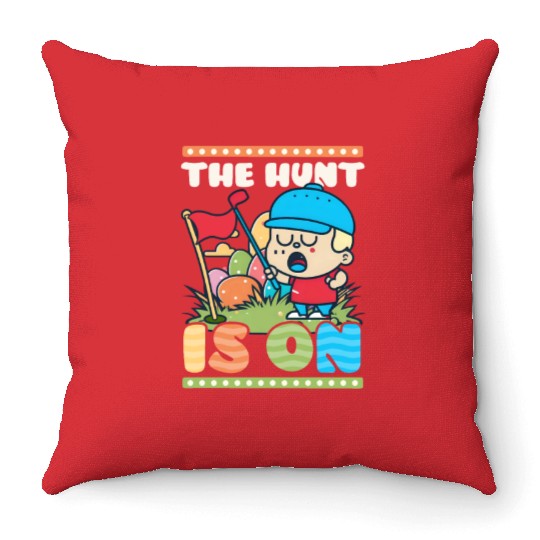 Golf Easter Hunt Is On Throw Pillows