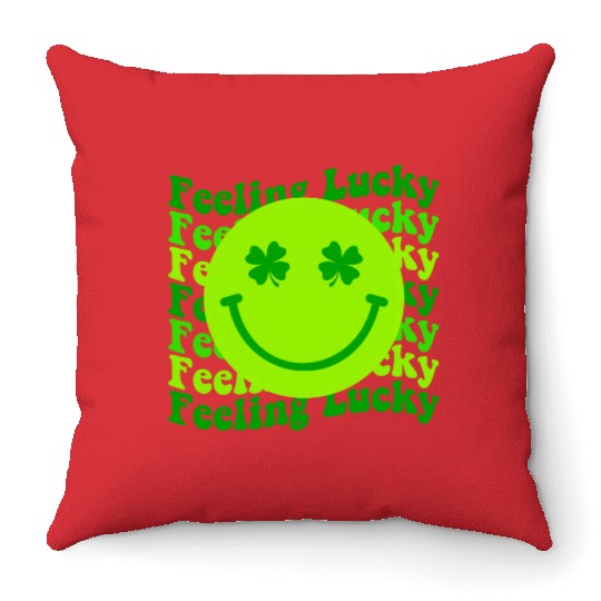 Irish Clover Feeling Lucky Smiling Face Throw Pillows