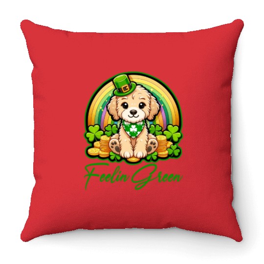Feelin Green Puppy Rainbow Funny St Patrick's Day Throw Pillows