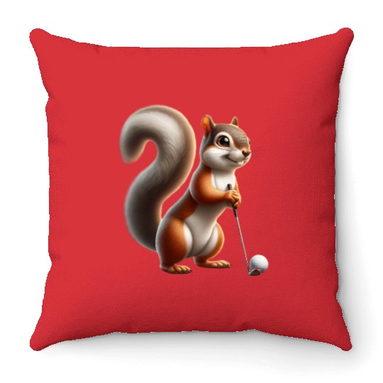 Golf Player Squirrel Animal Lover Design Throw Pillows