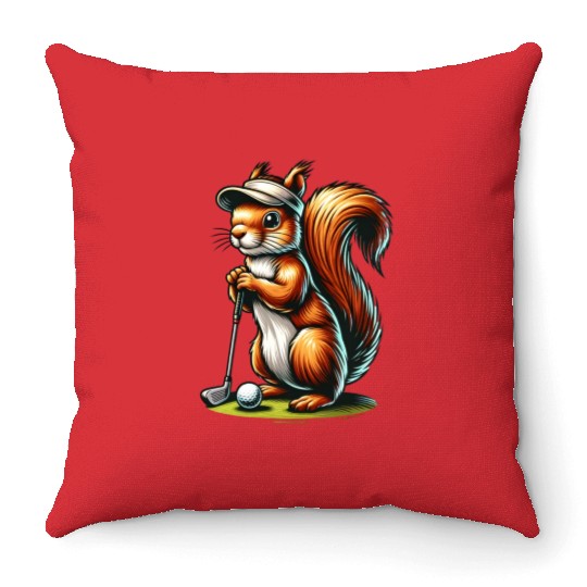 Golf Sports Squirrel Animal Lover Design Throw Pillows