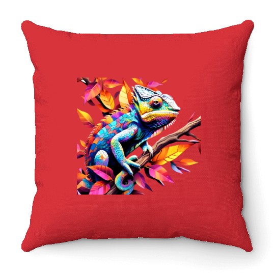 "Kaleidoscopic Chameleon Serenity" Throw Pillows