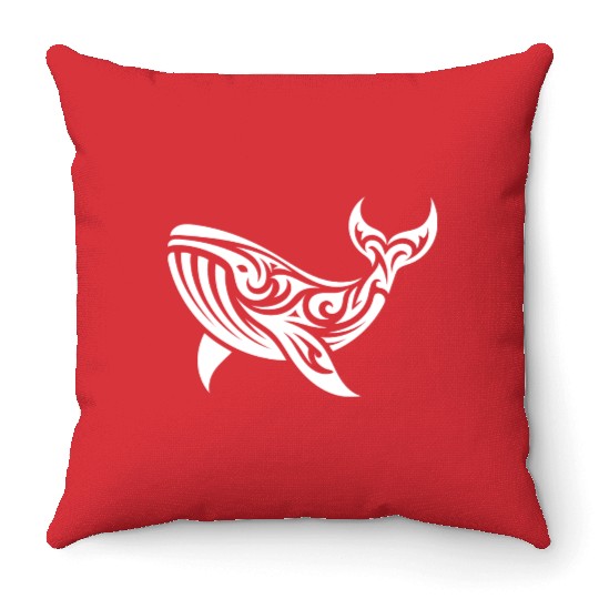 T Tattoo Style Whale Swimming Sea Creature Throw Pillows