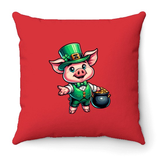 Cute St. Patrick's Piglet Throw Pillows