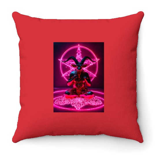 Baphomet made of diamonds and glitter neon light Throw Pillows