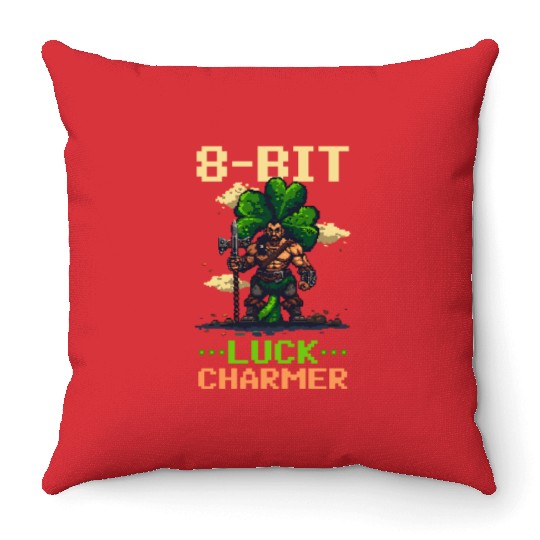 St. Patricks Day Gaming 8-Bit Luck Charmer Throw Pillows