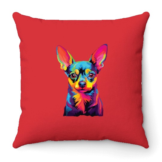 Watercolor Colorful Russian Toy Terrier Throw Pillows