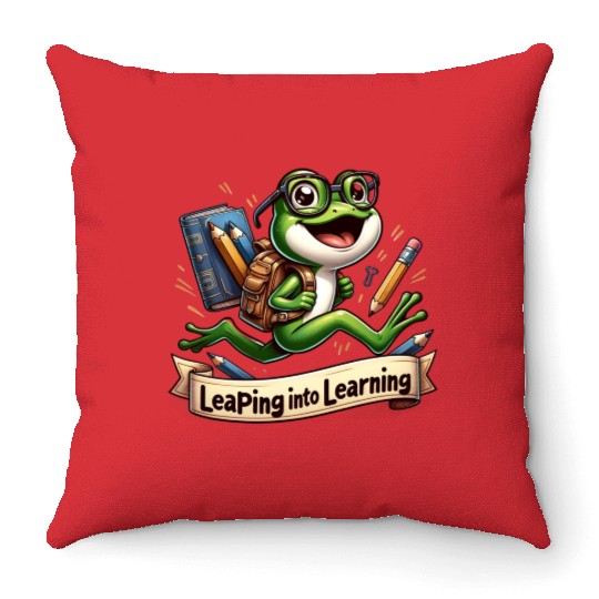 Leaping Into Learning Frog 100 Days of School Throw Pillows