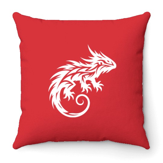 Shaggy Bearded Dragon Tribal Dragon Tattoo Throw Pillows
