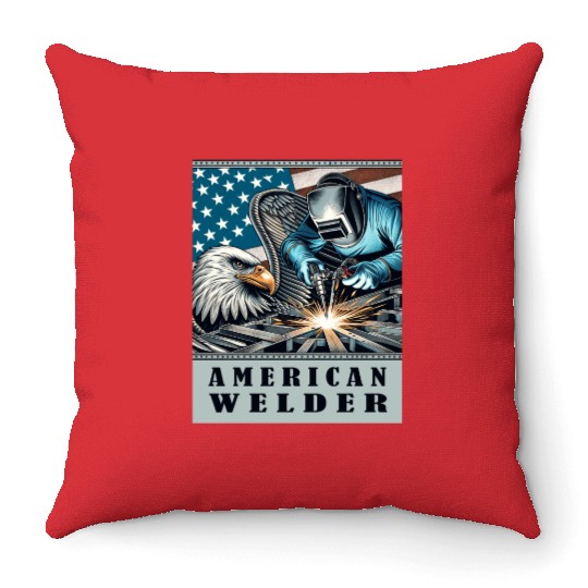 American Welder USA Flag Eagle Weld Throw Pillows