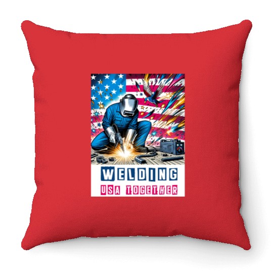 Welding USA Togehter Eagle USA Flag Throw Pillows