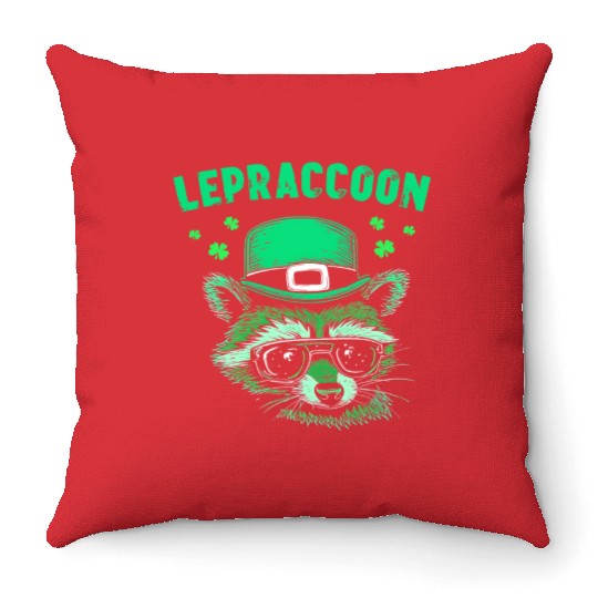 Lepraccoon Kobold Irish Raccoon Saint Patrick Throw Pillows