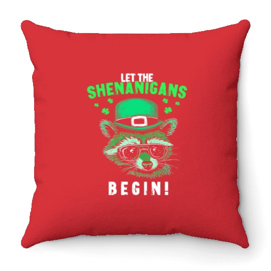 Let The Shenanigans Begin! Irish Raccoon Throw Pillows