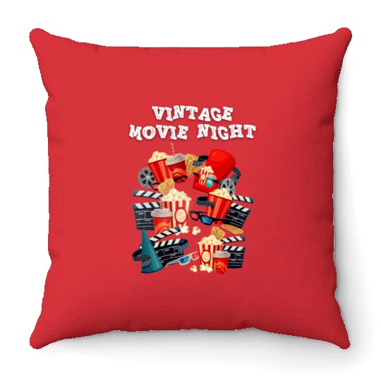 Popcorn Vintage Movie Night Throw Pillows