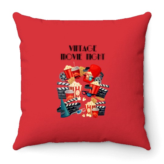 Popcorn Vintage Movie Night Throw Pillows