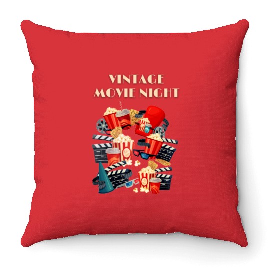 Popcorn Vintage Movie Night Throw Pillows