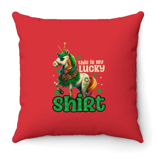 Irish Unicorn St Patricks Lucky Outfit Throw Pillows