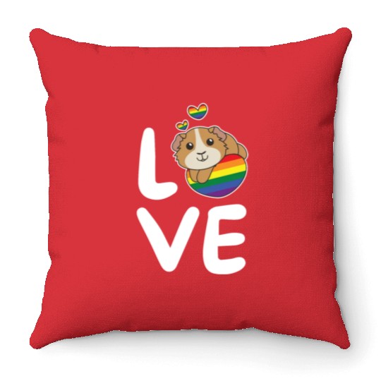 Rainbow Flag Pride Lgbtq Cute Guinea Pig Love Throw Pillows