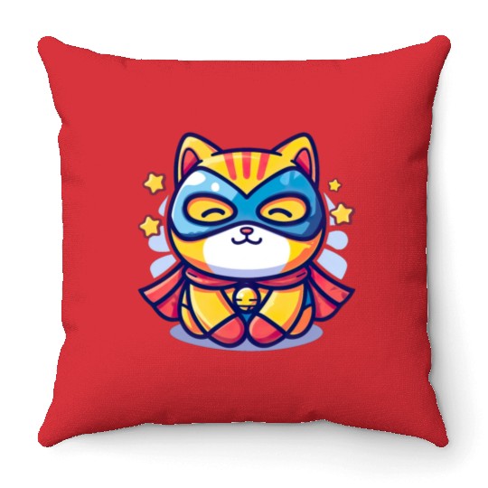 Superhero Kawaii Cat Throw Pillows