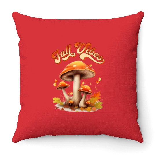 Fall Vibes Autumn Lover Mashroom and Fallen Mapple Throw Pillows