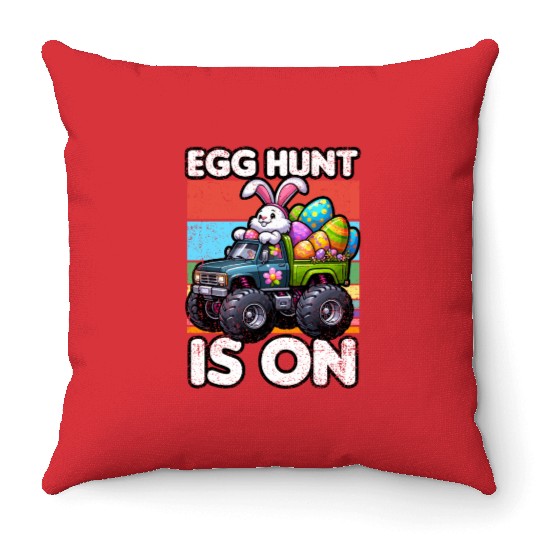 EGG HUNT IS ON EASTER Throw Pillows