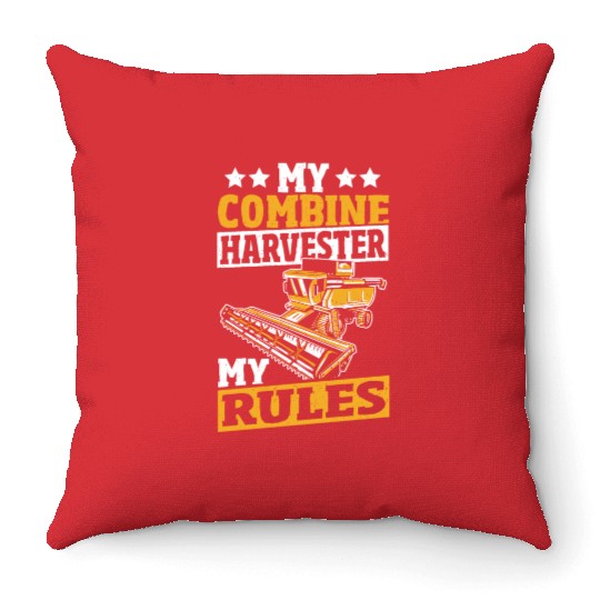 Harvester Driving Threshing Farming Combine Throw Pillows