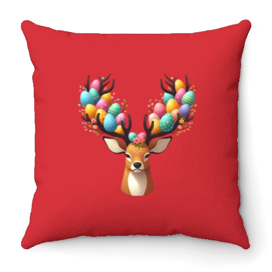 A Deer's Easter Surprise Throw Pillows
