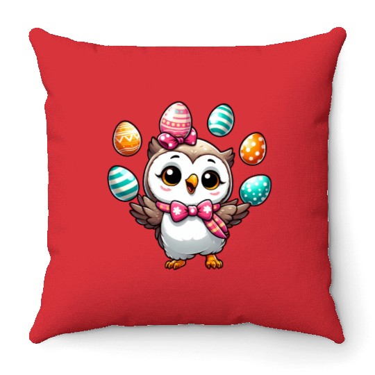 Easter Egg Owl Juggling Throw Pillows