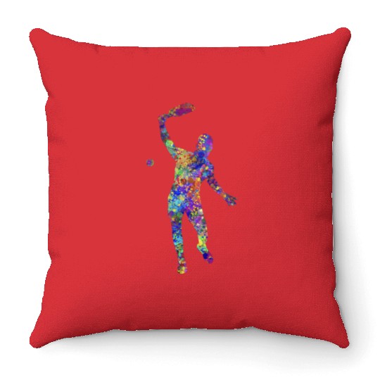 Splatter Paint Pickleball Player Throw Pillows