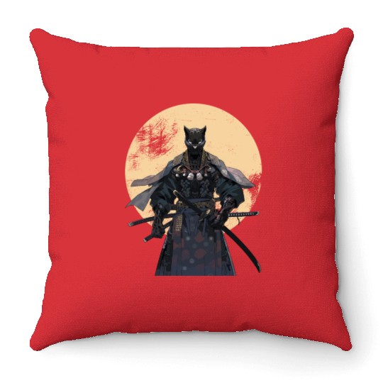 Anime Panther Warrior Samurai katana Throw Pillows