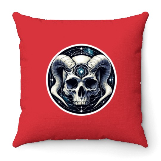Cosmic Nirvana Serenity: Horned Skull Throw Pillows