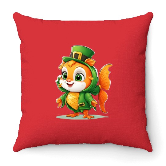 Lucky Fin: St. Patrick's Cute Fish Design Vibrant Throw Pillows