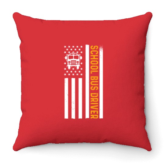 School Bus Driver American Flag School Bus Driver Throw Pillows