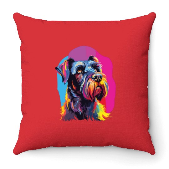 Watercolor Colorful Giant Schnauzer Throw Pillows